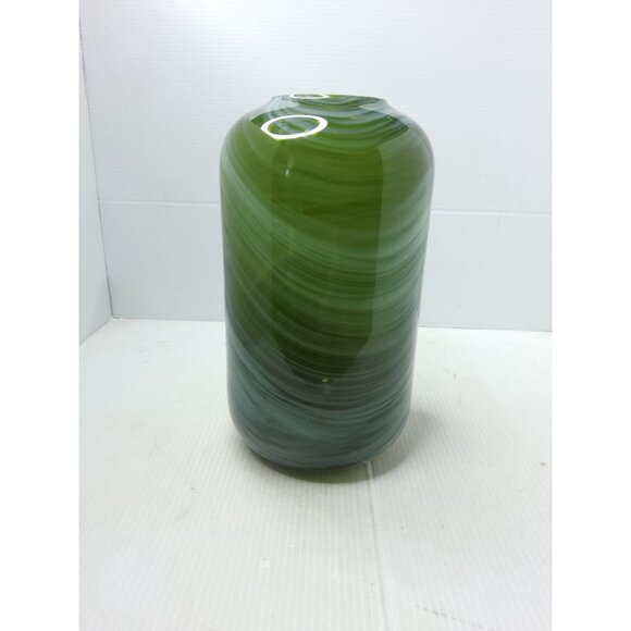 Vintage Heavy Art Glass Hand Blown Green,White,Black Swirl Pattern Vase - Picture 10 of 13